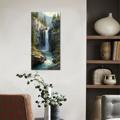 Waterfall Wall Art, Nature Landscape Wall Art for Living Room, Waterfall Pictures for Wall Landscape Painting, Nature Pictures Wall Decor for Bedroom Office, Waterfall Canvas Wall Art Painting Ready to Hang 20" × 40"