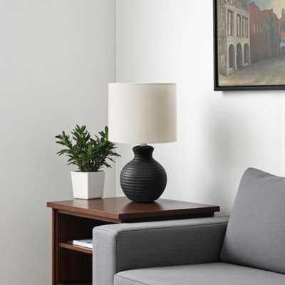 Benjamin Metal Table Lamp in Black Resin and Ivory Shade, 15.23'' H X 9.36'' W X 9.36'' D