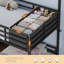 Triple lit superposé simple avec maison, 4 tiroirs de rangement, station de charge et lumières à DEL, lit superposé en métal avec barrière de sécurité de H 13,4 po, rideau de jeu, lit en forme de maison de bricolage-1245849270