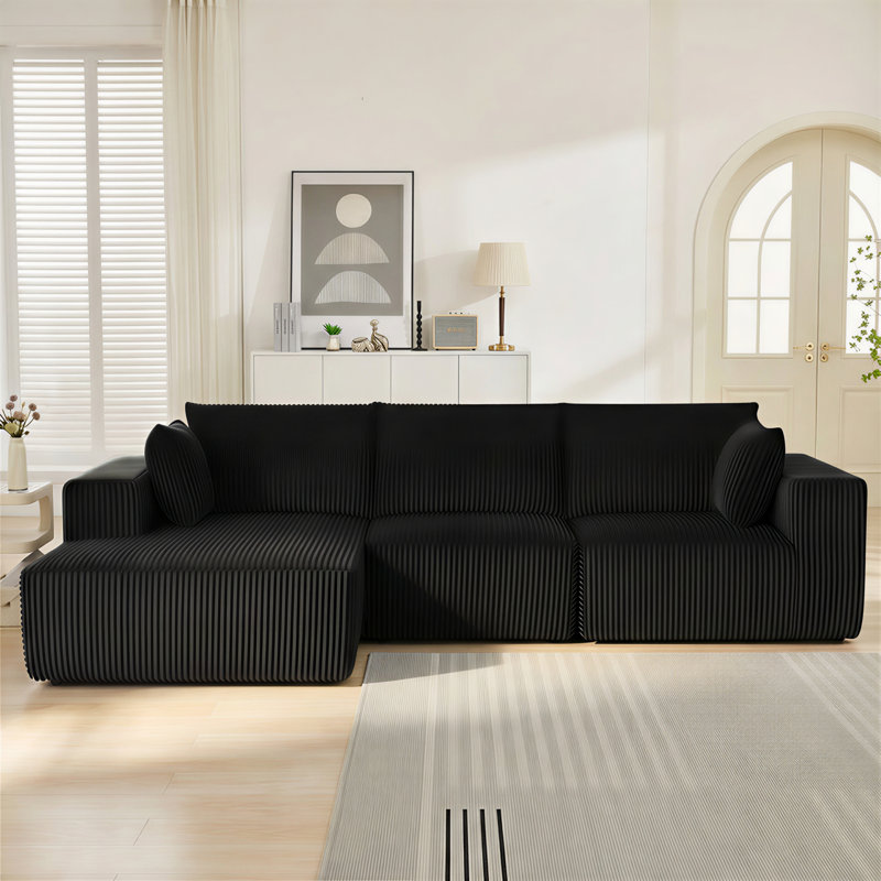 Canapé modulaire modulaire, canapé modulaire Cloud avec assise profonde, canapé modulaire moderne en L avec méridienne, fauteuils rembourrés désossés pour le salon (velours côtelé, noir)