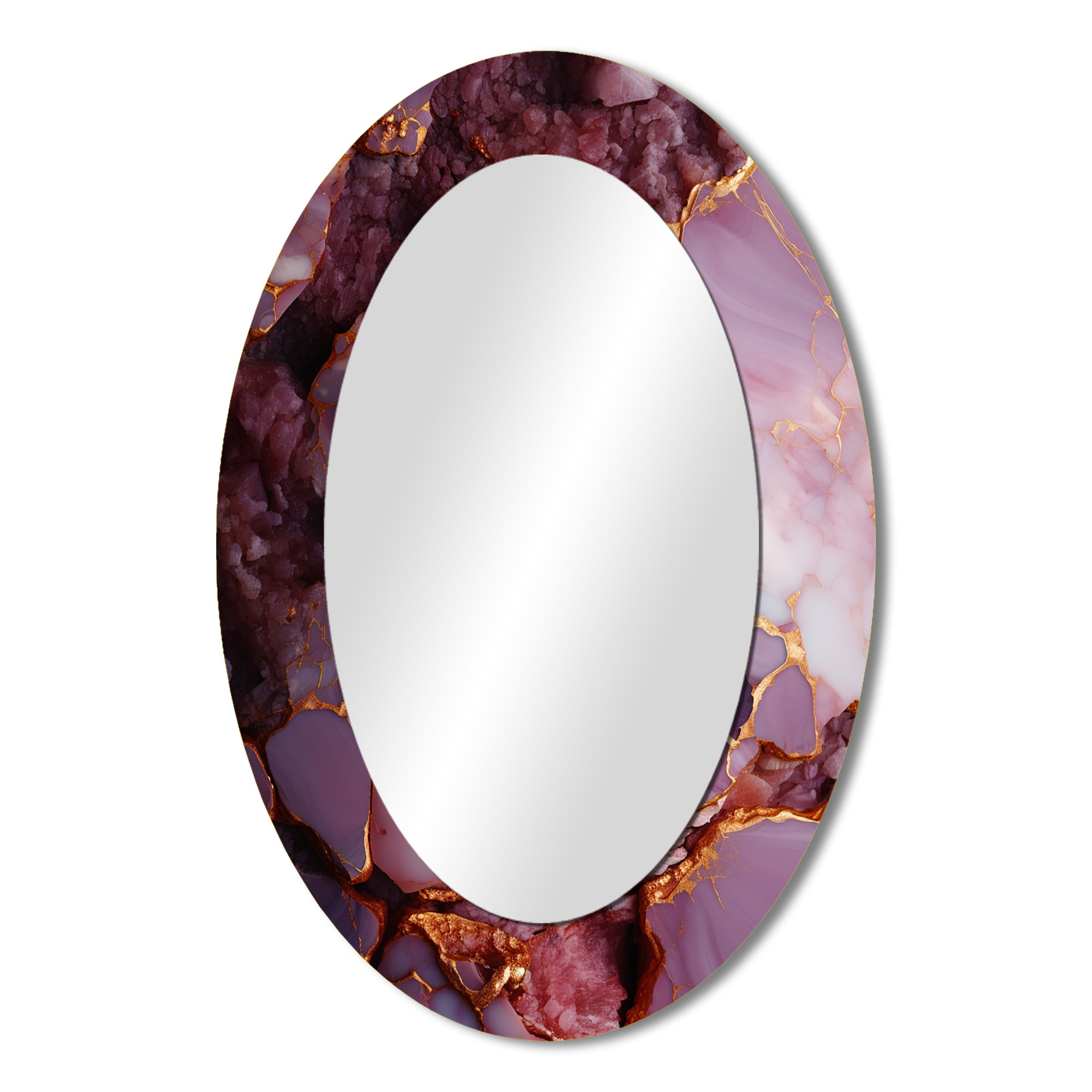 Mercer41 Pink And Gold Marble Agate River I - Gold Modern Oval Wall ...