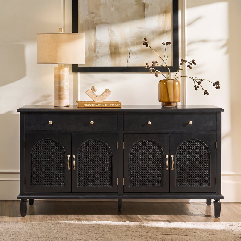 Buffet en rotin naturel à 4 portes et 2 tiroirs Dyals, Black