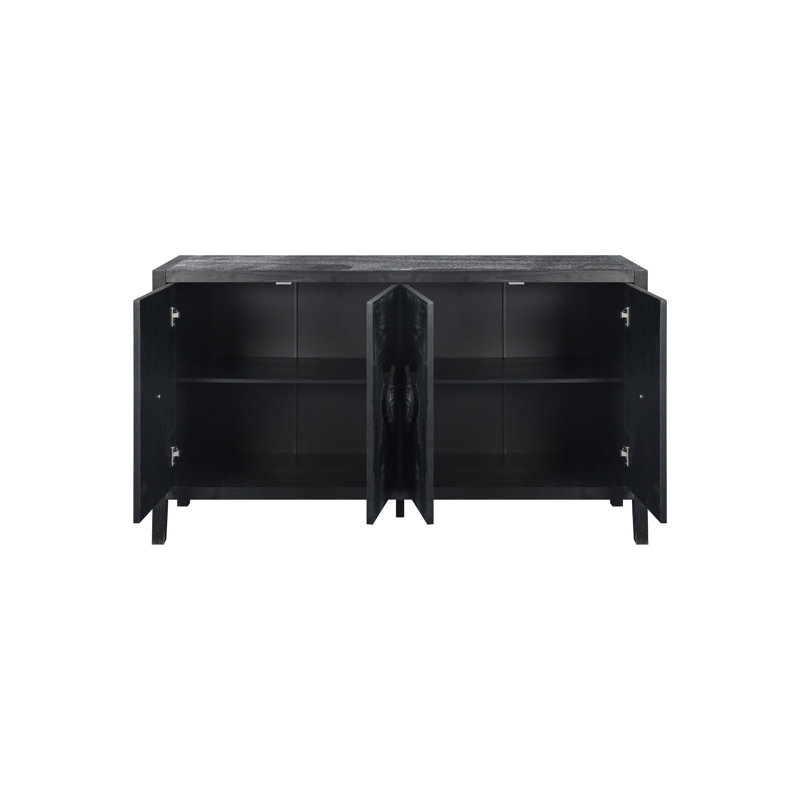 Console antique à quatre portes avec poignées fleuries élaborées et 4 portes pour le couloir, Noir antique