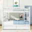 Lit superposé simple au-dessus de simple, lit superposé en bois avec tiroirs-239924435