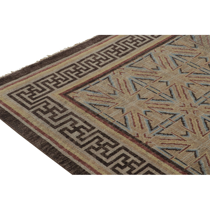 Rug & Kilim’S 18Th Century Chinese Rug In Beige-Brown And Blue Patterns, Rectangle 6' x 8'