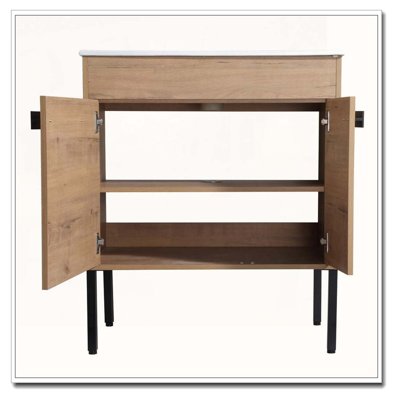 Freestanding Or Floating Bathroom Vanity Cabinet With Metal Handles