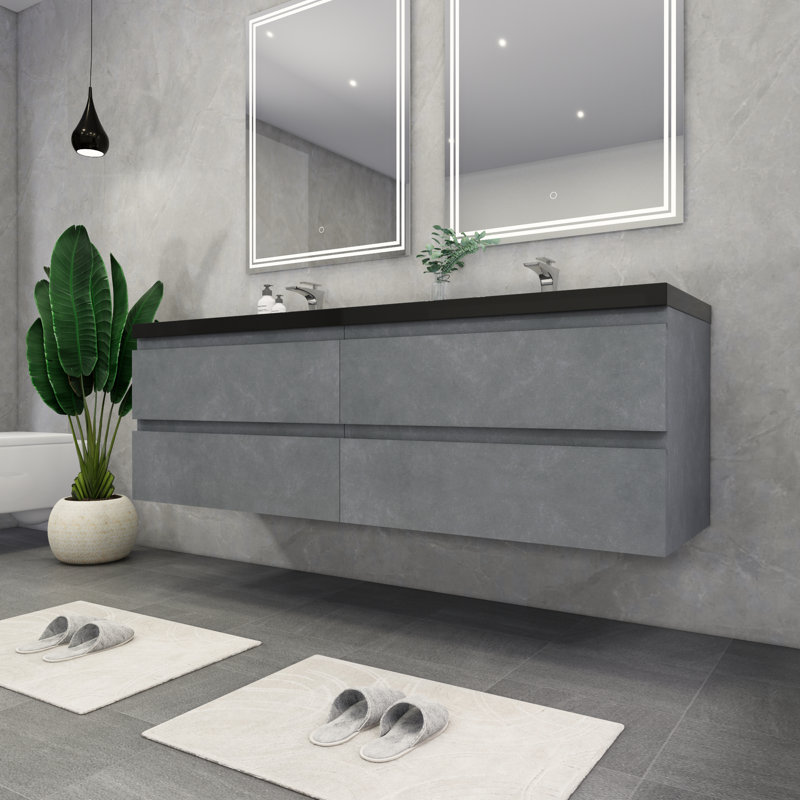 Kirker 72" Wall-Mounted Double Bathroom Vanity Set, Cement Gray