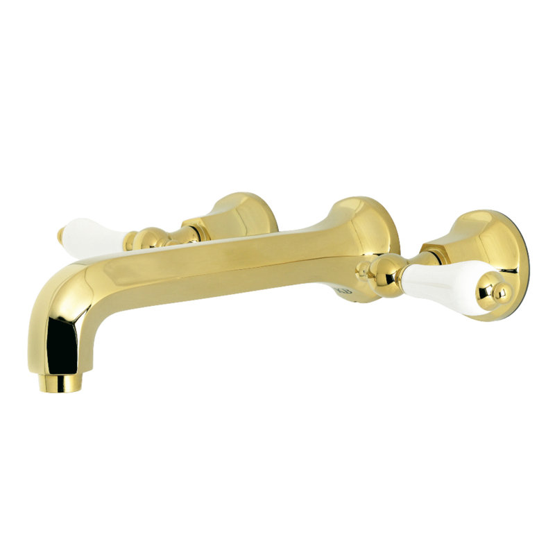 Kingston Brass Metropolitan Two-Handle 3-Hole Wall Mount Roman Tub Faucet, Polished Brass