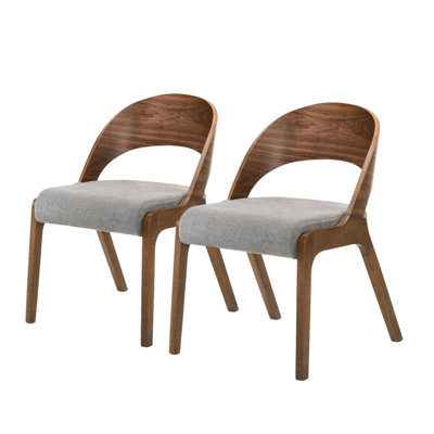 (Set of 2) Gray And Walnut Fabric And Wood Modern Dining Chairs by Corrigan Studio