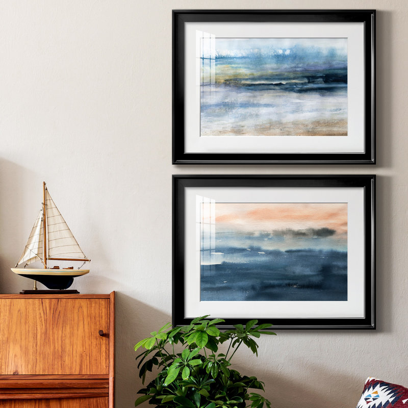 Vent et eau - Ensemble de 2 reproductions d'art sur toile encadrées, H 53 po x l 36,5 po x P 1,5 po, Noir, Pas de tapis