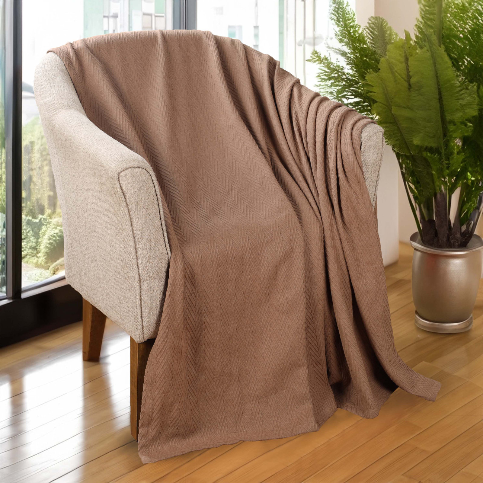 Jareth Cotton Throw Blanket, Full/Queen, Taupe