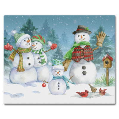 Planche à découper en verre 15 mm x 12 po CounterArt Snowman Family