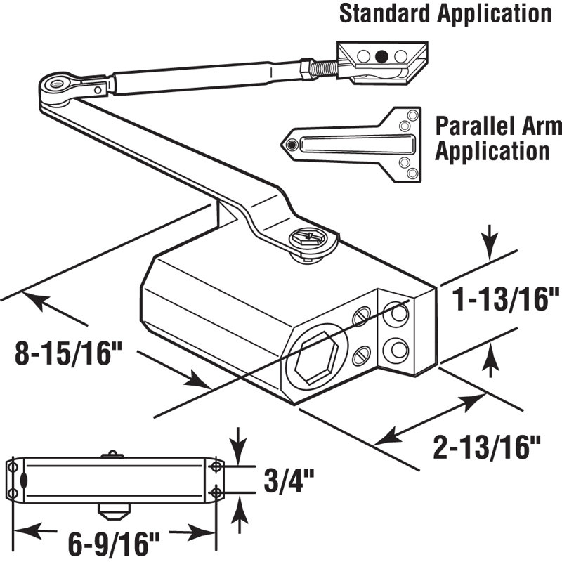 Hydraulic Door Closer, Regular Duty #2, Rack and Pinion Operation (Single Pack), 3.5" H x 4.5" W x 13" D
