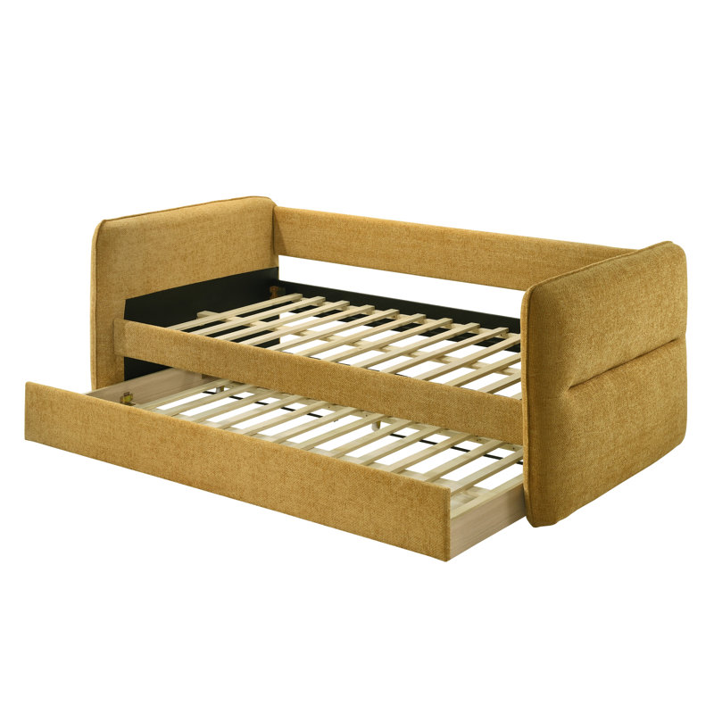 Luxueux lit de jour moderne gigogne escamotable capitonné 1 pièce, Lit simple, Doré