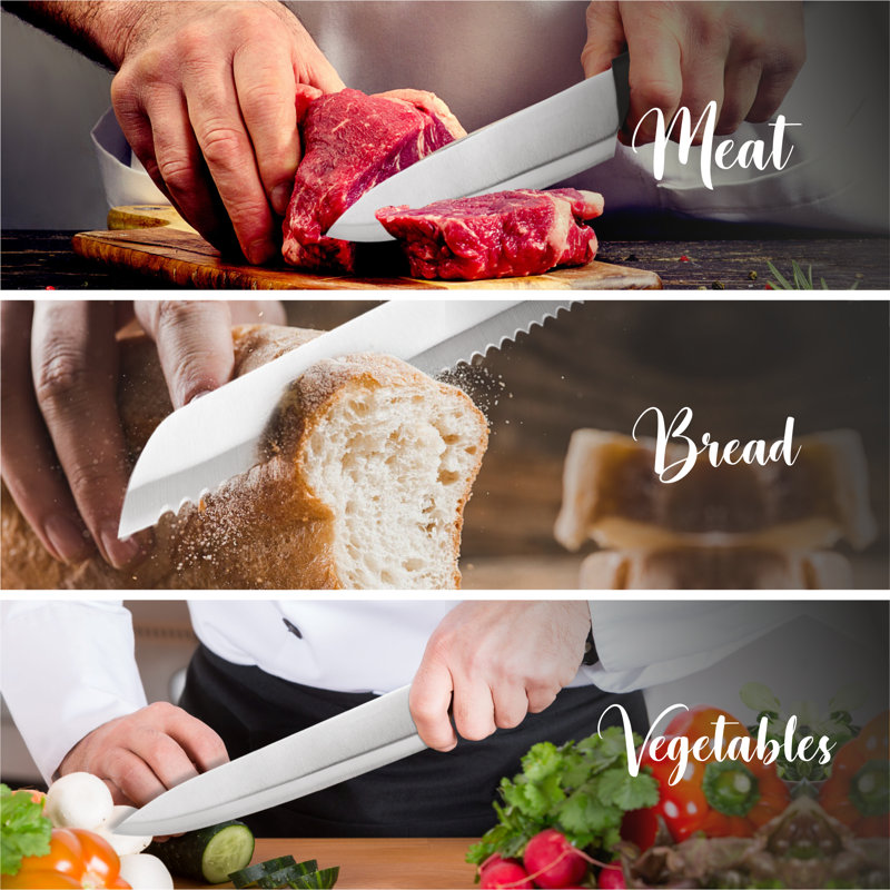 Cheer Collection 8 Piece Stainless Steel Kitchen Knife Set with Swivel Stand
