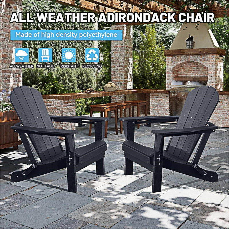 Ensemble de 2 chaises pliantes d'extérieur Adirondack, Black