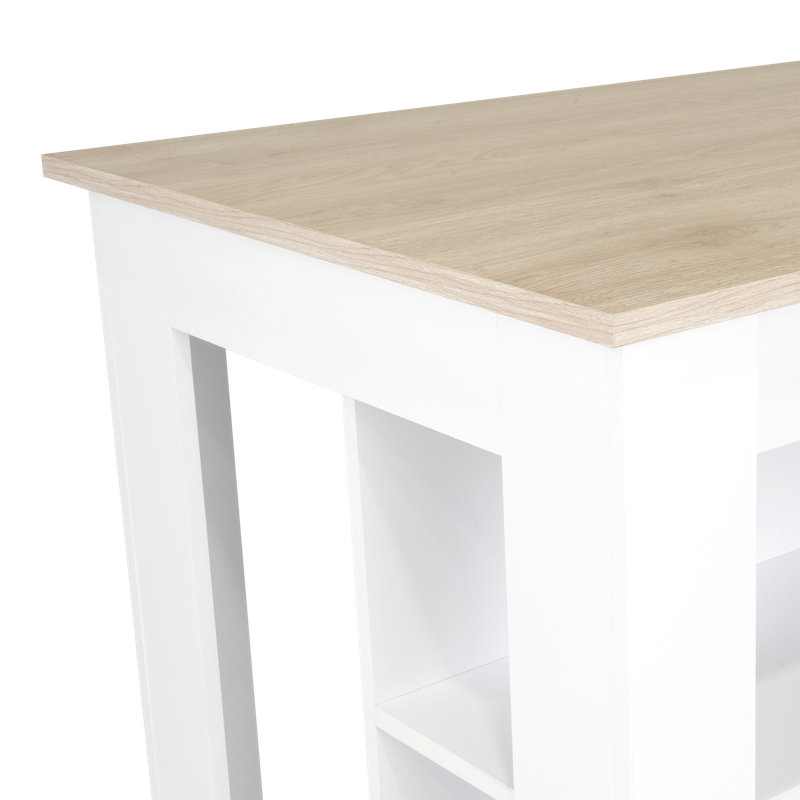 Brooklyn Kitchen Island Table with Open Storage Shelves and Prep Workstation, White, Light Oak, 66.9" H x 40.5" W x 27.5" D