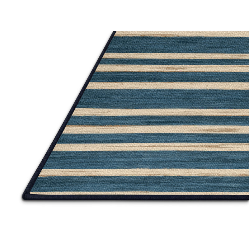  Tapis lavable rayé crème bleu mer, Rectangulaire 2 pi x 3 pi