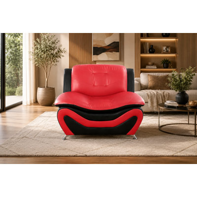 Faux Leather Accent Chair with Tufted Backrest
