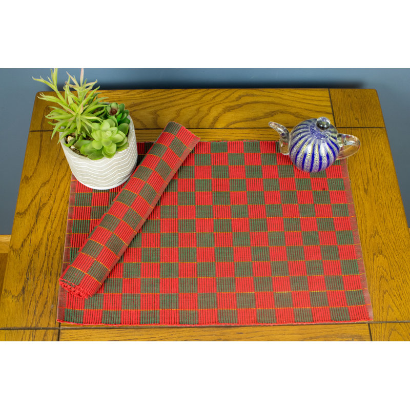 Ensemble de 6 napperons de Noël Bludabu, À damier, Rouge / Vert