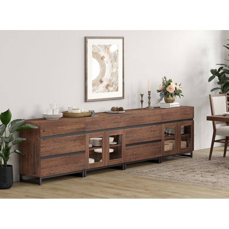 4 In 1 Multifunctional Sideboard Buffet Cabinets With Glass Doors And 8 Drawers, Modern Sideboard Credenza With Adjustable Shelf And Metal Base, Coffee Bar Cabinet Storage Cabinet For Kitchen