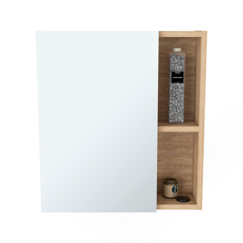 Pharmacie avec miroir, cinq tablettes internes, porte simple - pin
