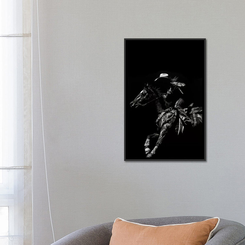 « scratching rodeo i », impression sur toile, H 26 po x l 18 po x P 1,5 po, Pas de tapis, Toile encadrée noire