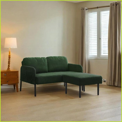 Canapé moderne en L à 2 places avec repose-pieds - Petit canapé en tissu de polyester pour salon, chambre à coucher, appartement | Vert | Polyester | Tissu