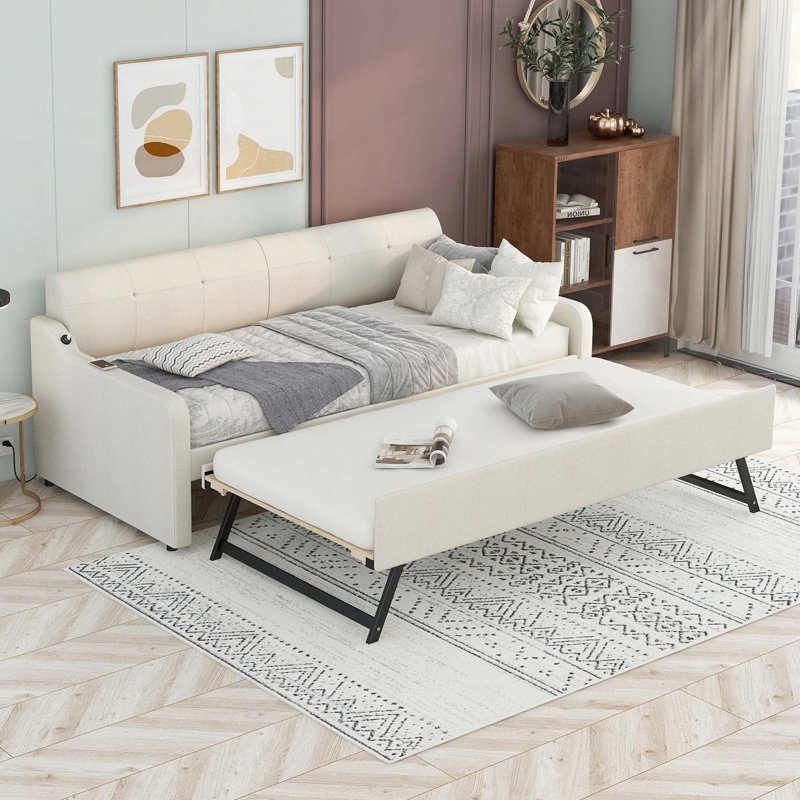 Lit de jour rembourré avec couchette, Beige