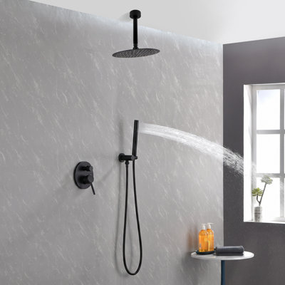 Système de douche à pluie de 12 pouces en laiton inoxydable 1 pièce Système de douche noir mat monté au plafond