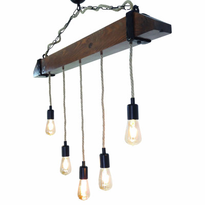 5 - Light Wood Dimmable Chandelier