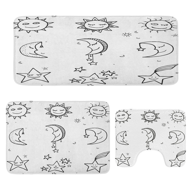 Ensemble de tapis de salle de bain noir et blanc 3 pièces en U et tapis rectangulaires noir et blanc