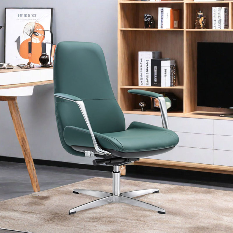 Ergonomic Office Chair With Faux Leather Task Chair, Cyan