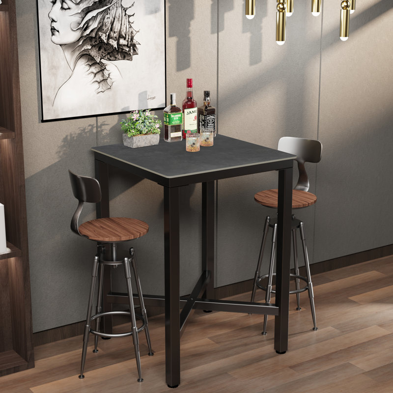 Mianca Marble Top Metal Base Dining Table, Dark Grey