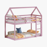 Rubber Wood Floor Bunk Bed, With Ladder,Guardrails