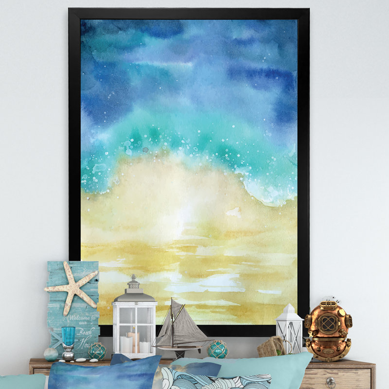 Abstrait bleu océan liquide, art mural nautique et côtier, H 20 po x l 12 po x P 1 po, Impression noire sur toile encadrée