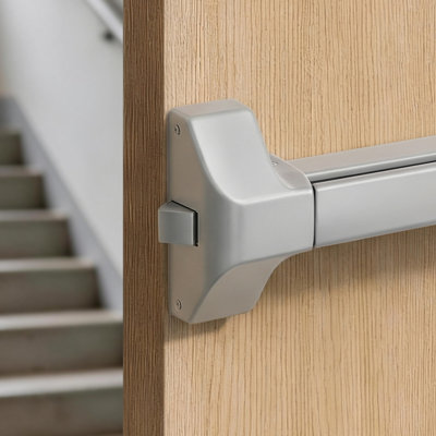 Push Bar Panic Exit Device, 28" Premium Metal Commercial Panic Bar for Exit Doors, Emergency Exit Door Hardware with Warning Sticker, Easy Installation, for 28"-41" Wood or Metal Door, Silver