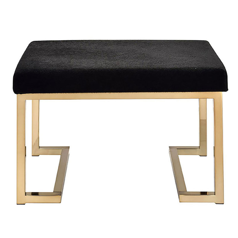 Black Velvet and Champagne Metal Base Rectangular Ottoman