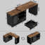 Îlot de cuisine avec table à manger extensible, armoire de rangement, tiroirs, dessus brun rustique, piètement en chêne noir-374892674