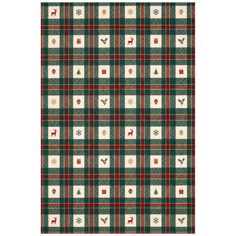 Tapis de porte Arcadia moderne à carreaux rouges, crème et dorés, antidérapant, à poils courts, pour intérieur et extérieur, adapté aux animaux domestiques, idéal pour le salon, la chambre, la salle à manger, l'entrée, le couloir, le bureau, les fêtes de fin d'année, les vacances, les saisons, le style champêtre, à carreaux de buffle et verts, et la cuisine. Lavable.