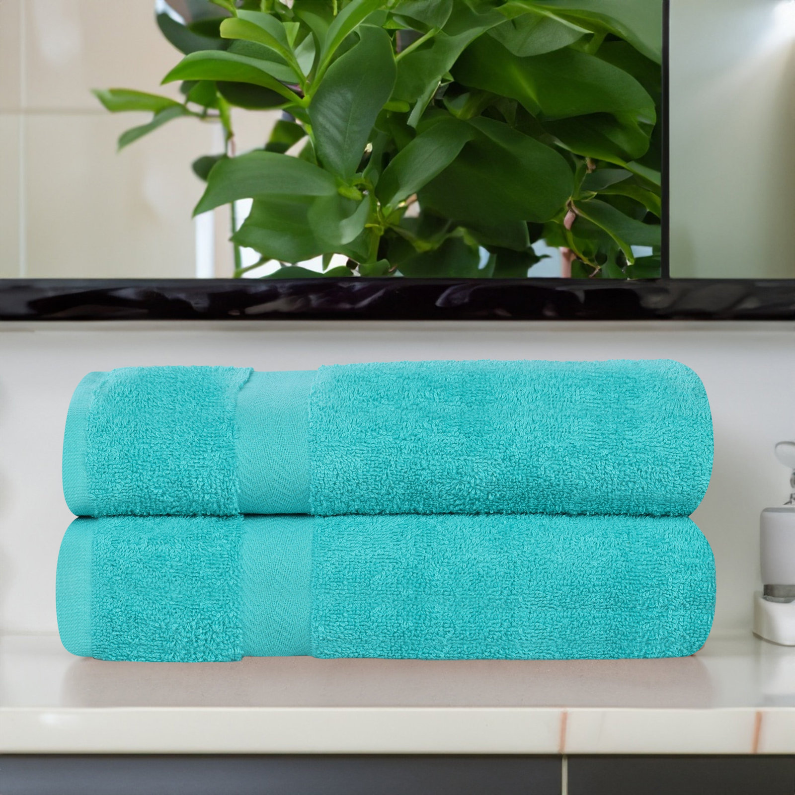Quick-Drying Cotton Washcloth, Turquoise, 2 Pieces Towel Set