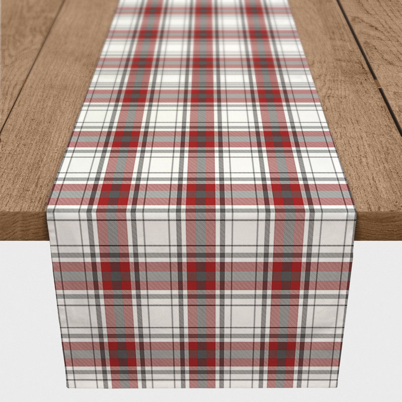 Red Gray Plaid Table Runner