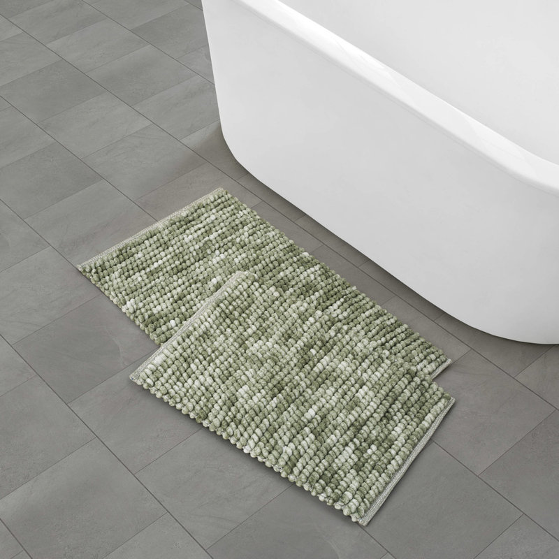 French Connection Space Dye Chunky Chenille Bath Rugs, Green