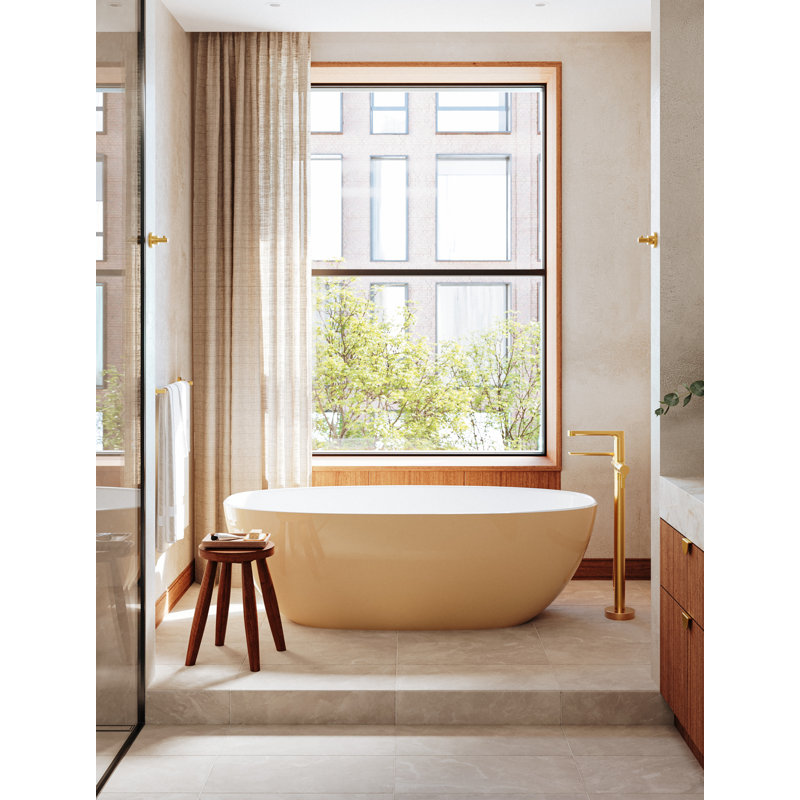 Barcelona 66.875" x 31.75" Freestanding Soaking Volcanic Limestone™ Bathtub, Matte White