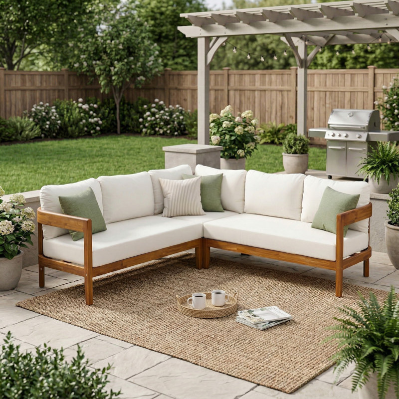 Solid Wood All Weather Patio Furniture Set, Outdoor Patio Conversation Sectional Sofa Set With Cushions and Backpack for Backyard, Garden
