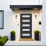 Porte d'entrée contemporaine en fibre de verre 5 lumières avec verre givré, finition noire et cadre en vinyle blanc de 4 9/16 po , 36 po x 80 po