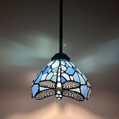 Mini-ampoule à DEL suspendue Simonson Tiffany en verre coloré bleu 8 po x 8 po x 60 po