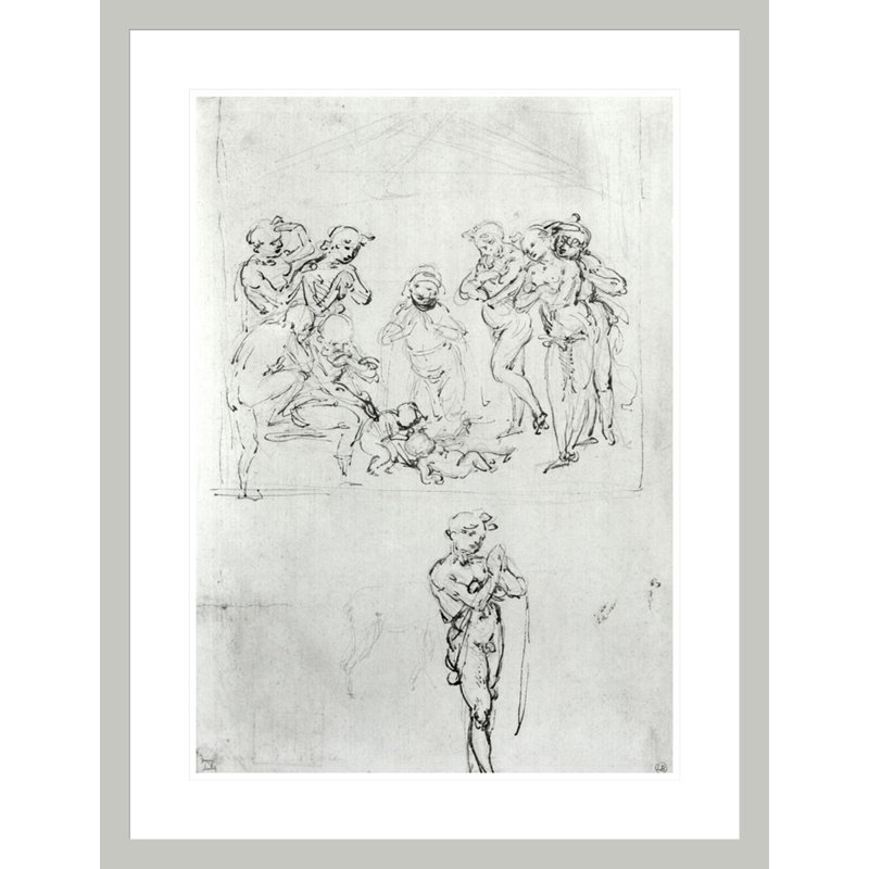 Étude figurative pour l'adoration des mages par Leonardo Da Vinci, impression giclée encadrée, H 29,5 po x l 22,7 po