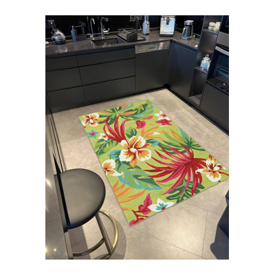 Tapis lavable multicolore à motif de feuilles d'arbre bleu