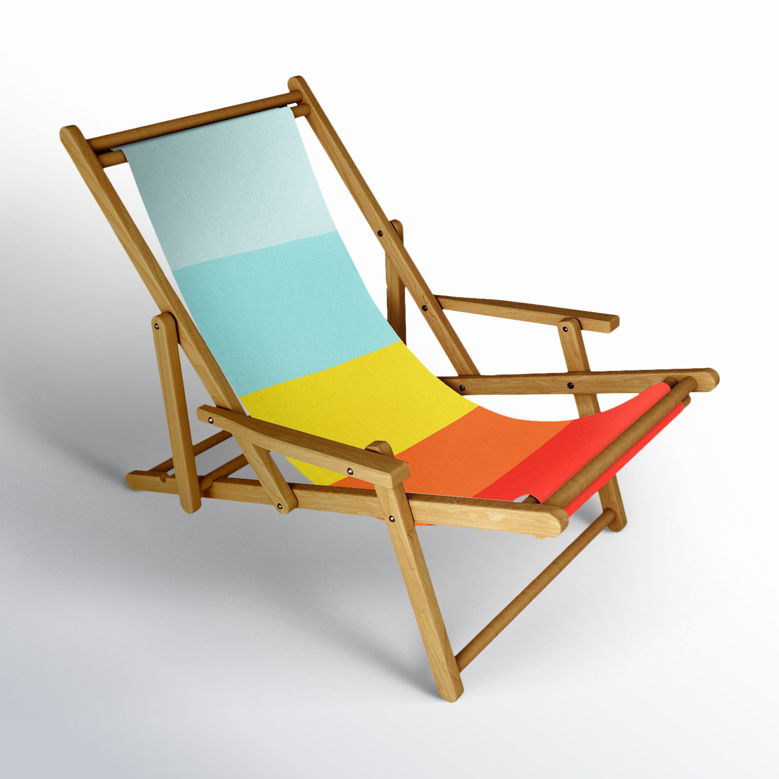 Reclining Folding Deck Chair, Red/Yellow